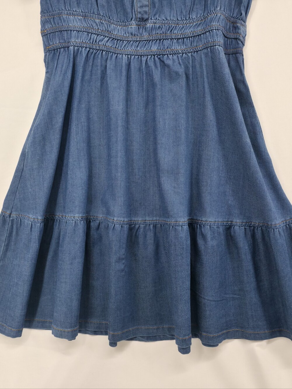 Simplee Blue Lyocell Blend Mini Dress M Tiered Pockets Boho Prairie - Picture 9 of 15